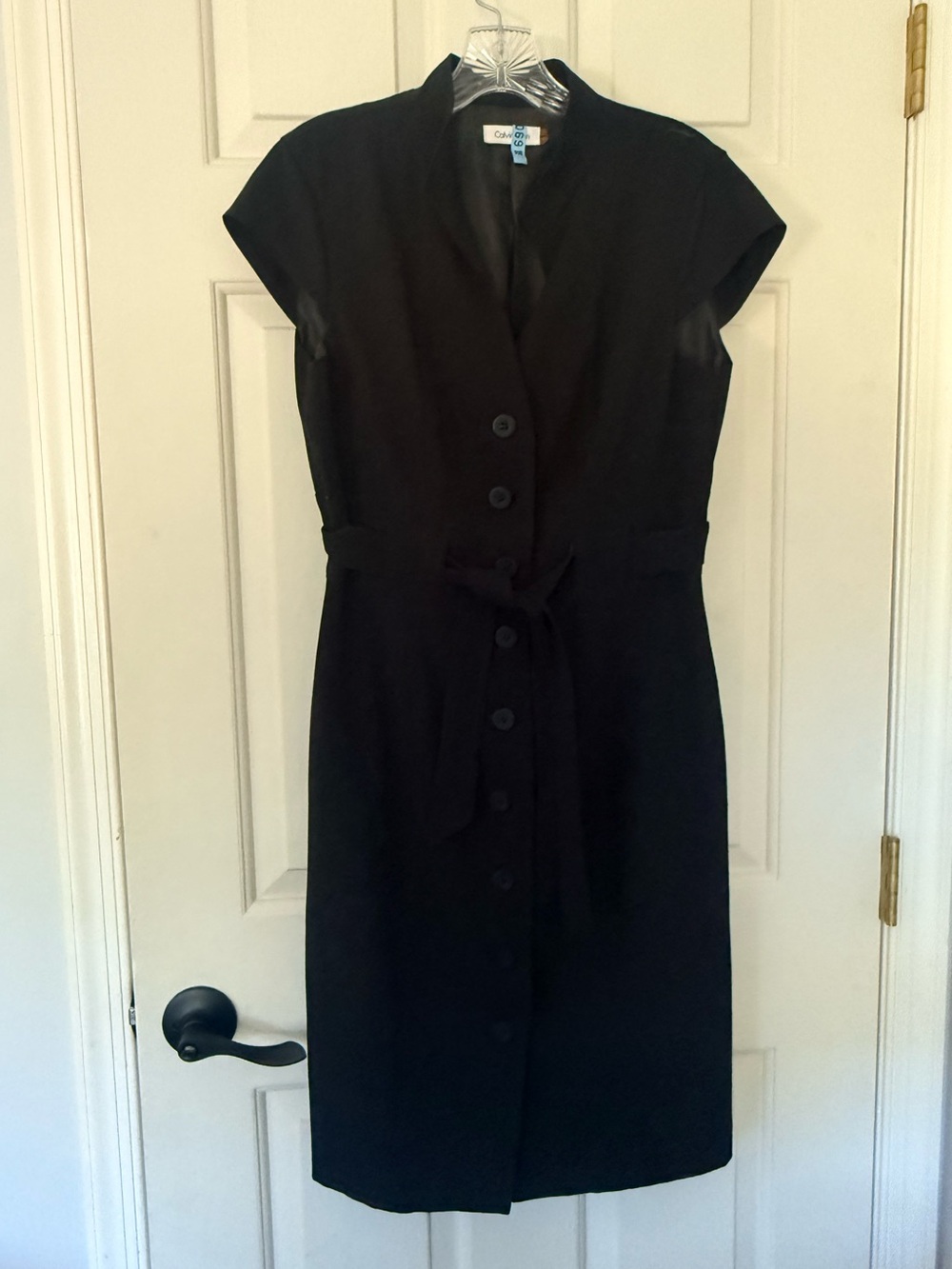 Calvin Klein Black Midi Button-Front Dress with Tie Waist